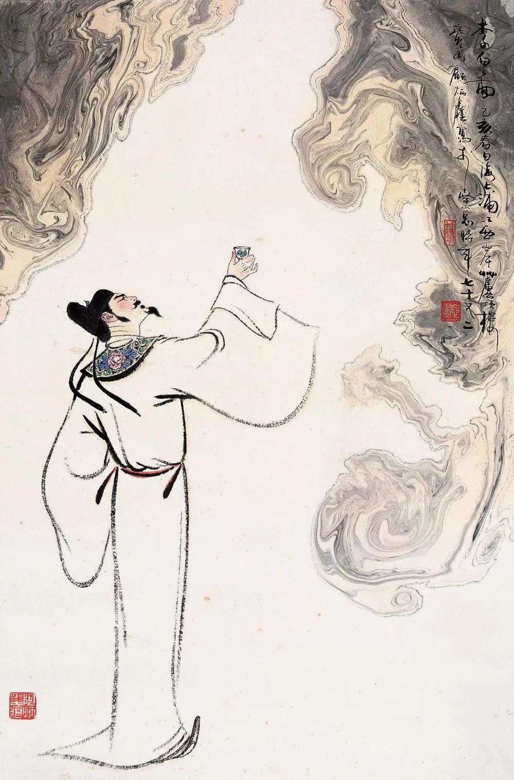 ▲“詩(shī)仙”李白勸自己喝酒：“舉杯邀明月，對(duì)飲成三人”。（圖片來(lái)源：三聯(lián)生活周刊）