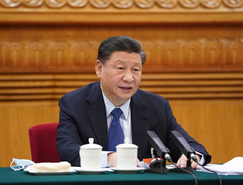 2021年3月7日，習(xí)近平參加十三屆全國(guó)人大四次會(huì)議青海代表團(tuán)的審議。